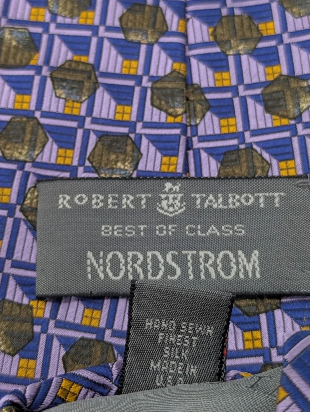 Vintage Robert Talbott Nordstrom Blue Purple Geometric Silk Mens Tie